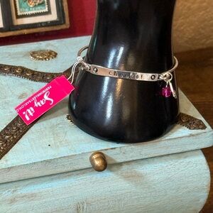 🌸4 for $10 NWT Periwinkle Brand Silver Cheers Bracelet with Pink Martini Charm